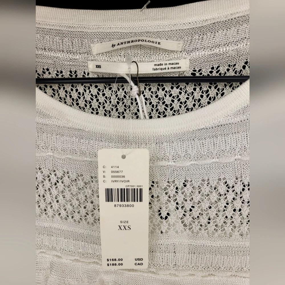 Anthropologie Ruffle Crochet Sweater Blouse Ivory Size XXS New